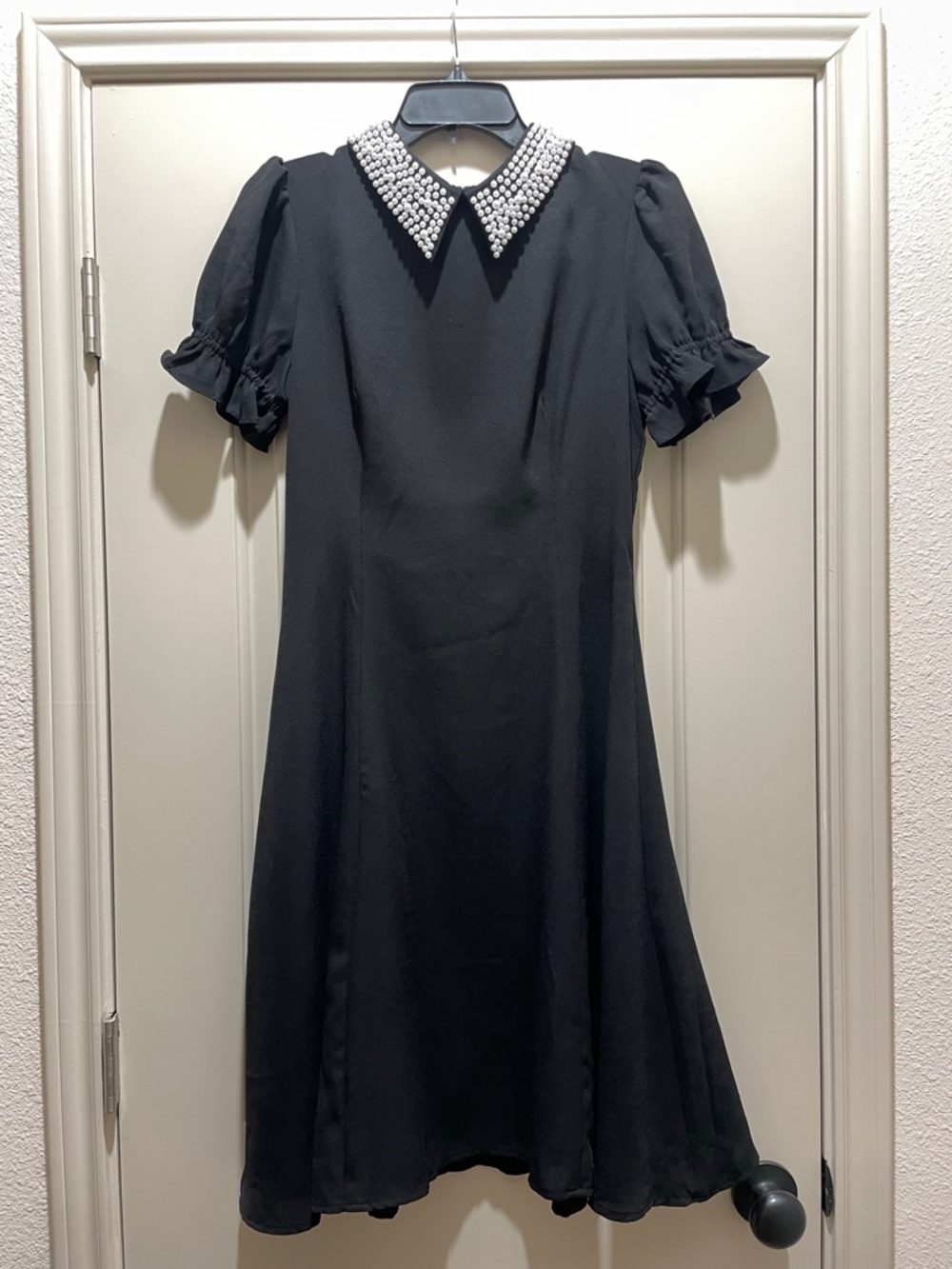 Ivy City Co Black Midi Dress with Pearl Collar